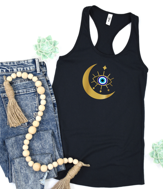 Evil Eye Tank Top, Protection Tank, Mal De Ojo Tank Top, Evil Eye Tee, Hand Of Hamsa Tank Top, Moon And Eye Tank