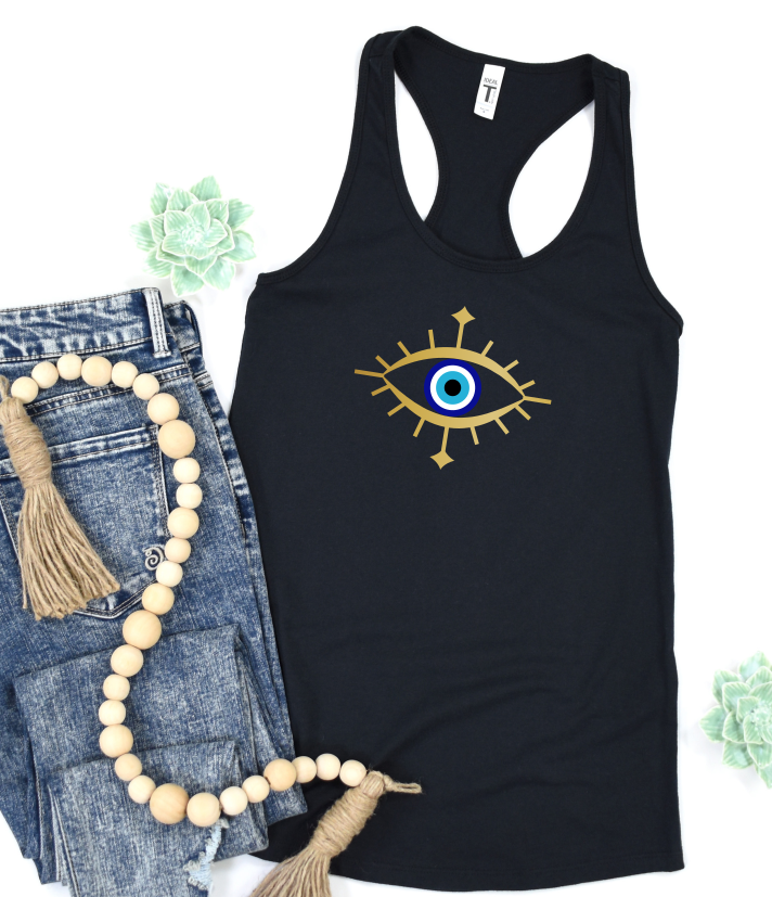 Evil Eye Tank Top, Protection Tank, Mal De Ojo Tank Top, Evil Eye Tee, Hand Of Hamsa Tank Top, Moon And Eye Tank