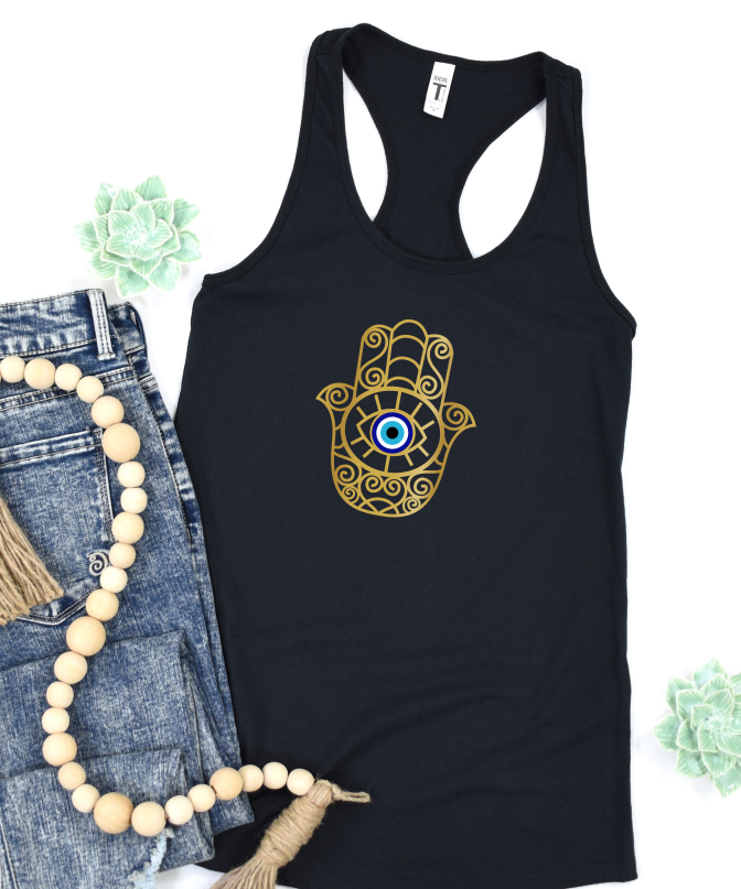 Evil Eye Tank Top, Protection Tank, Mal De Ojo Tank Top, Evil Eye Tee, Hand Of Hamsa Tank Top, Moon And Eye Tank